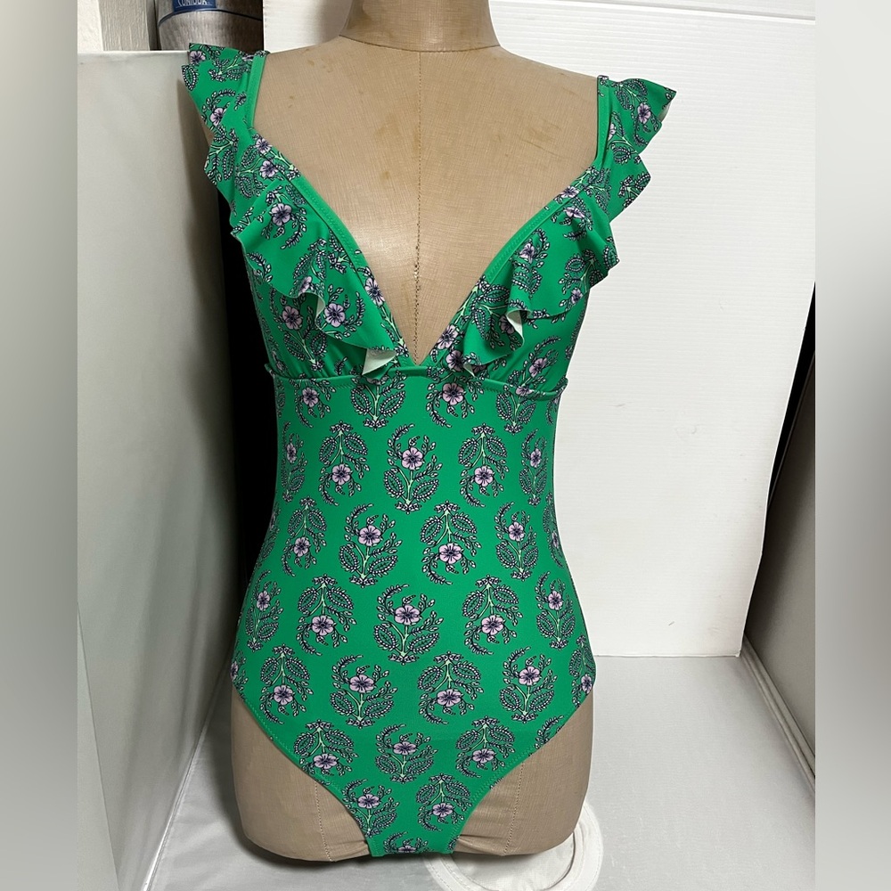 J. Crew Green and Purple Floral Swimsuit - Picture 2 of 8
